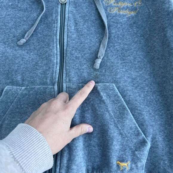 Vintage Y2K PINK VS Hoodie Zip Up Jacket Velour Gray Material Medium - Picture 7 of 7